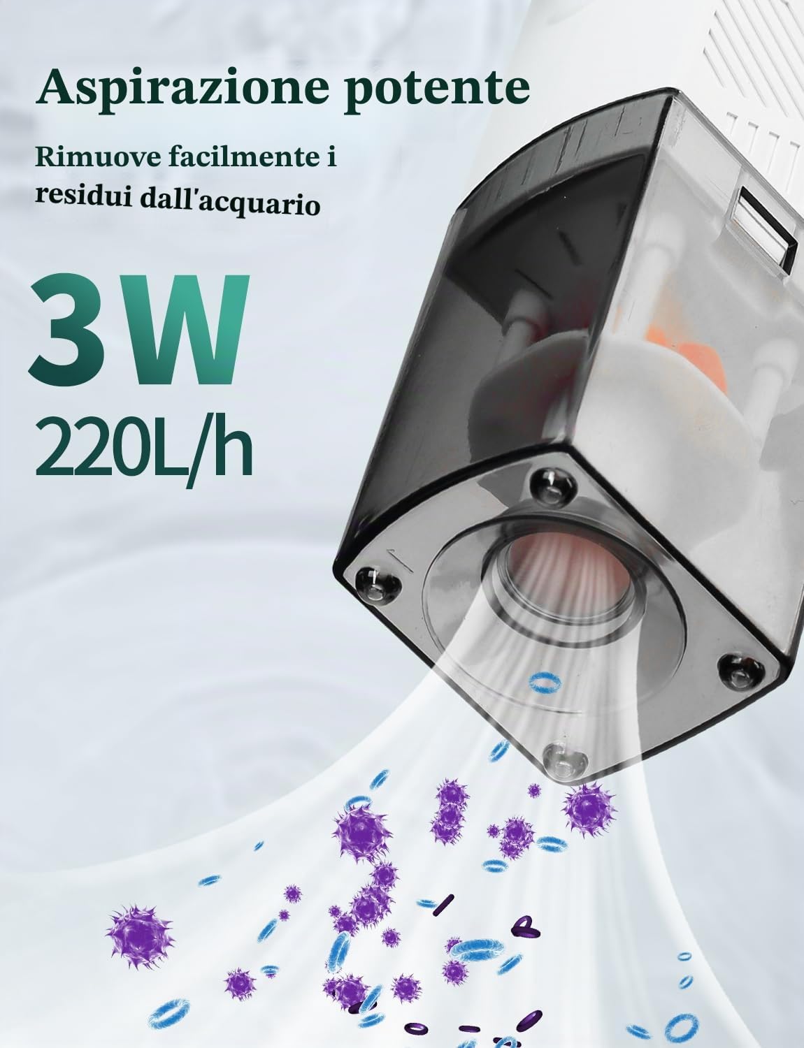 boxtech Filtro per Acquario Interno 3 W, 4 in 1 Filtro per Acquario Pompa di Potenza Ultra silenziosa Filtro in Spugna Regolabile, Portata 220 l/h, Adatto per 5-65 Litri