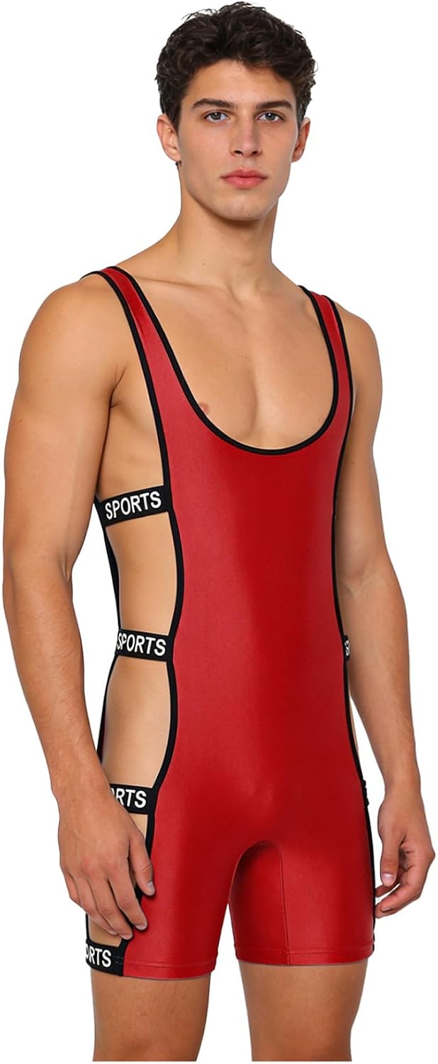 Vxuxlje Mens Sleeveless Hollow Out Athletic Leotard Low Cut Open Back Boxer Jumpsuit Sportwear
