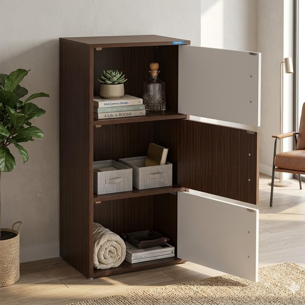 Nilkamal Sear Plus 3 Tier Wooden Free Standing Storage Cabinet | Engineered Wood | Multipurpose Storage Organizer for Clothes, Books, Toys | Legno Oak/Frosty White-picture-27