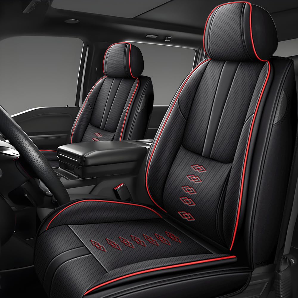 Front Seat Covers for Toyota Tacoma 1995-2024,Leather Car Seat Cover,Soft Interior Accessories Seat Cushion Cover,Waterproof Automobile Seat Protectors for Tacoma(Black Red,Standard)