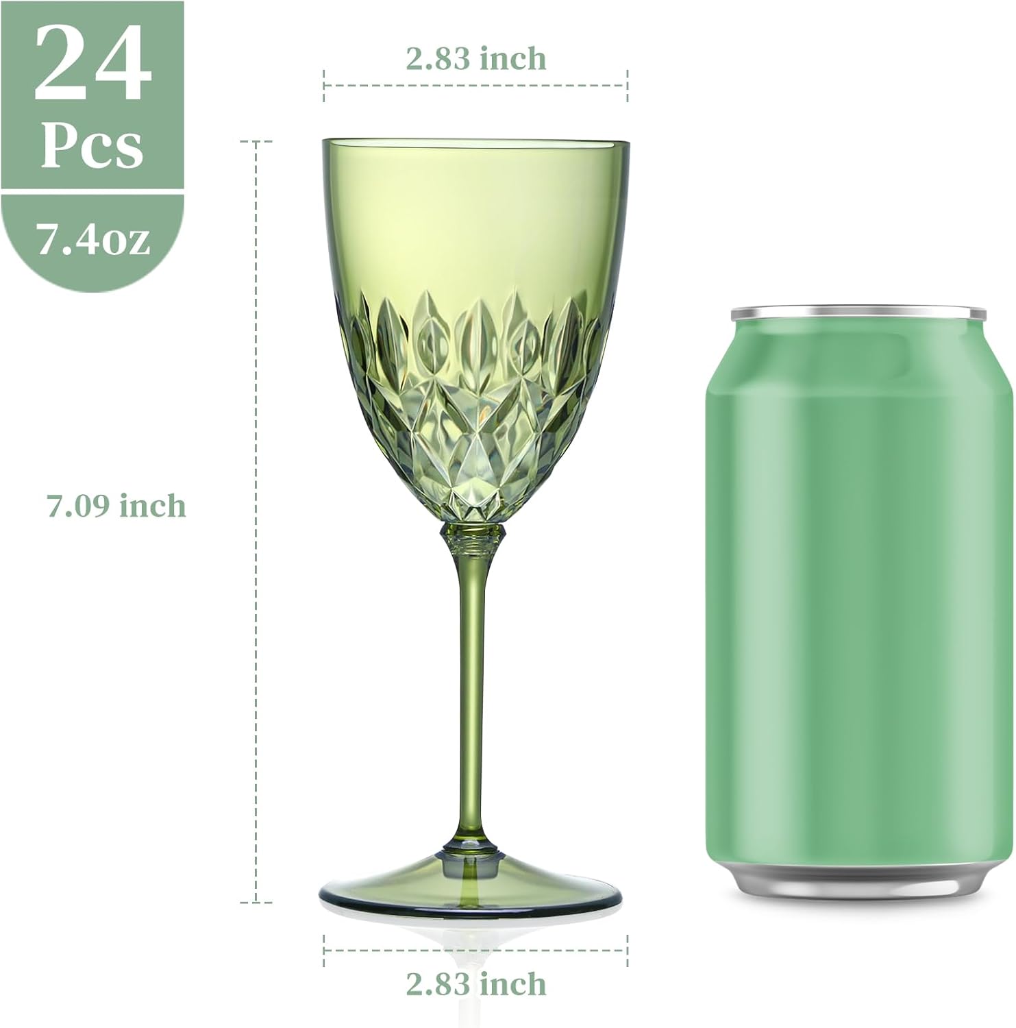 24 pcs Plastic Green Wine Glasses Set 7.4oz Detachable Small Wine Goblet Champagne Flutes Unbreakable Vintage Diamond Stemware Mimosa Drinking Glassware for Wedding Christmas Event Party - Image 2