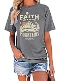 GEMLON Christian Shirts for Women Faith T-Shirt Ladies Hiking Camping Mountain Short Sleeve Graphic Tees Grey Sleeve Short