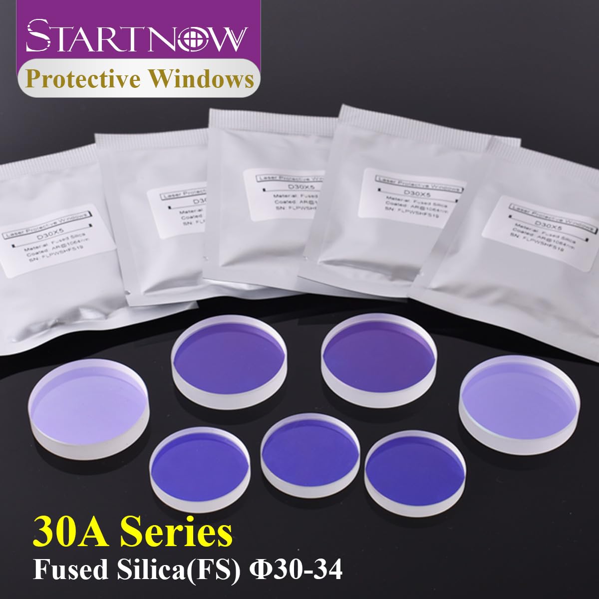 Startnow Protezione laser per finestra, corpo in silice fusa dia.30x3 30x5mm 34x5 8KW lente per WSX 1064nm HSG fibra Penta Laser Cutting Head Protective Lens (30 x 2 mm, 10 pezzi)
