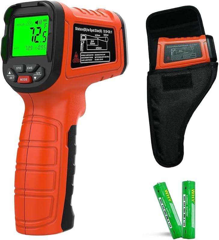 Pistola de termómetro infrarrojo -58 °F a 2732 °F, pistola de temperatura láser sin contacto 50:1 para cocinar, horno de pizza, reptil, plancha, pistola de calor digital para HVAC y uso industrial