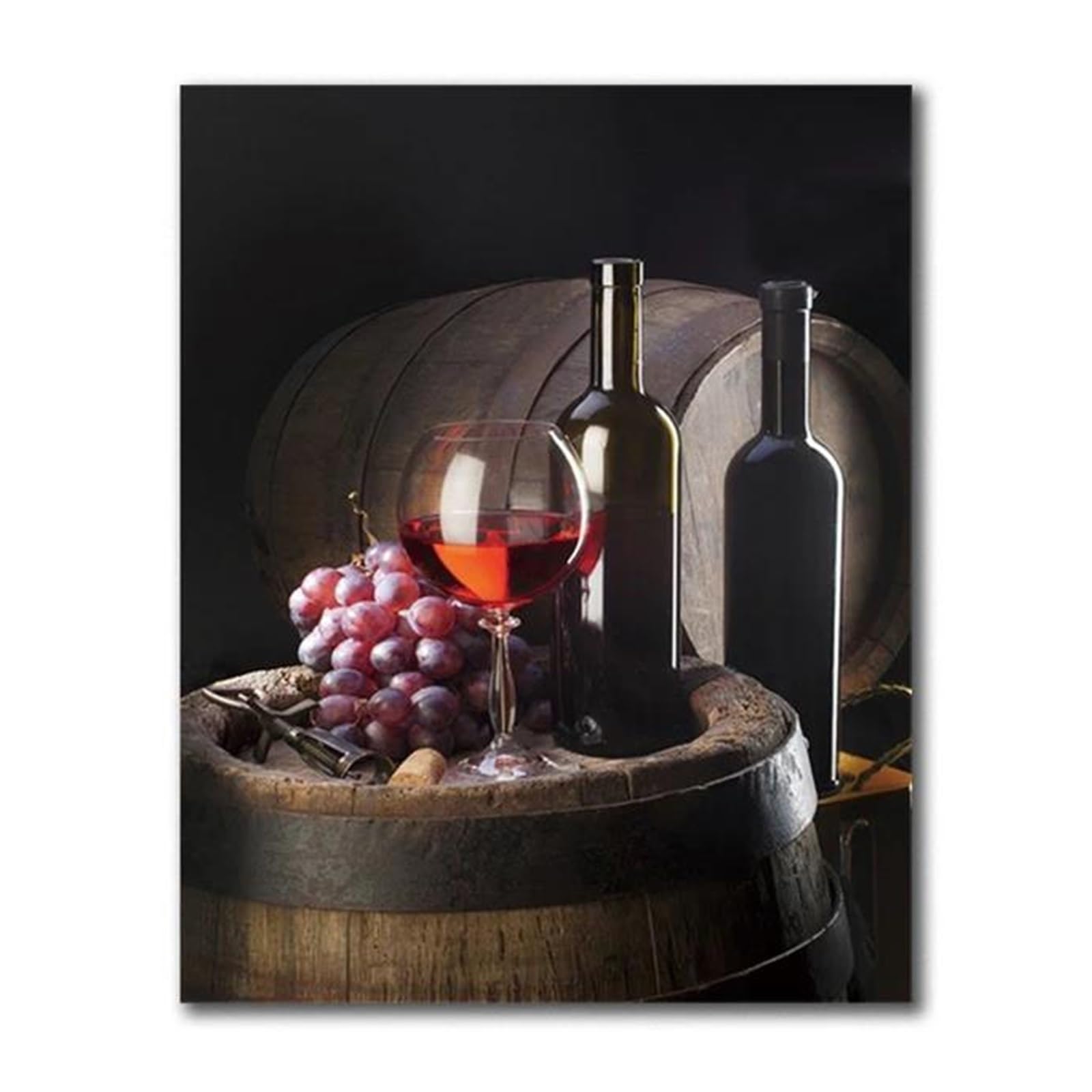 Cuadro de vino tinto y uvas sobre lienzo de 30x40cm para decoracion de comedor y salon moderno