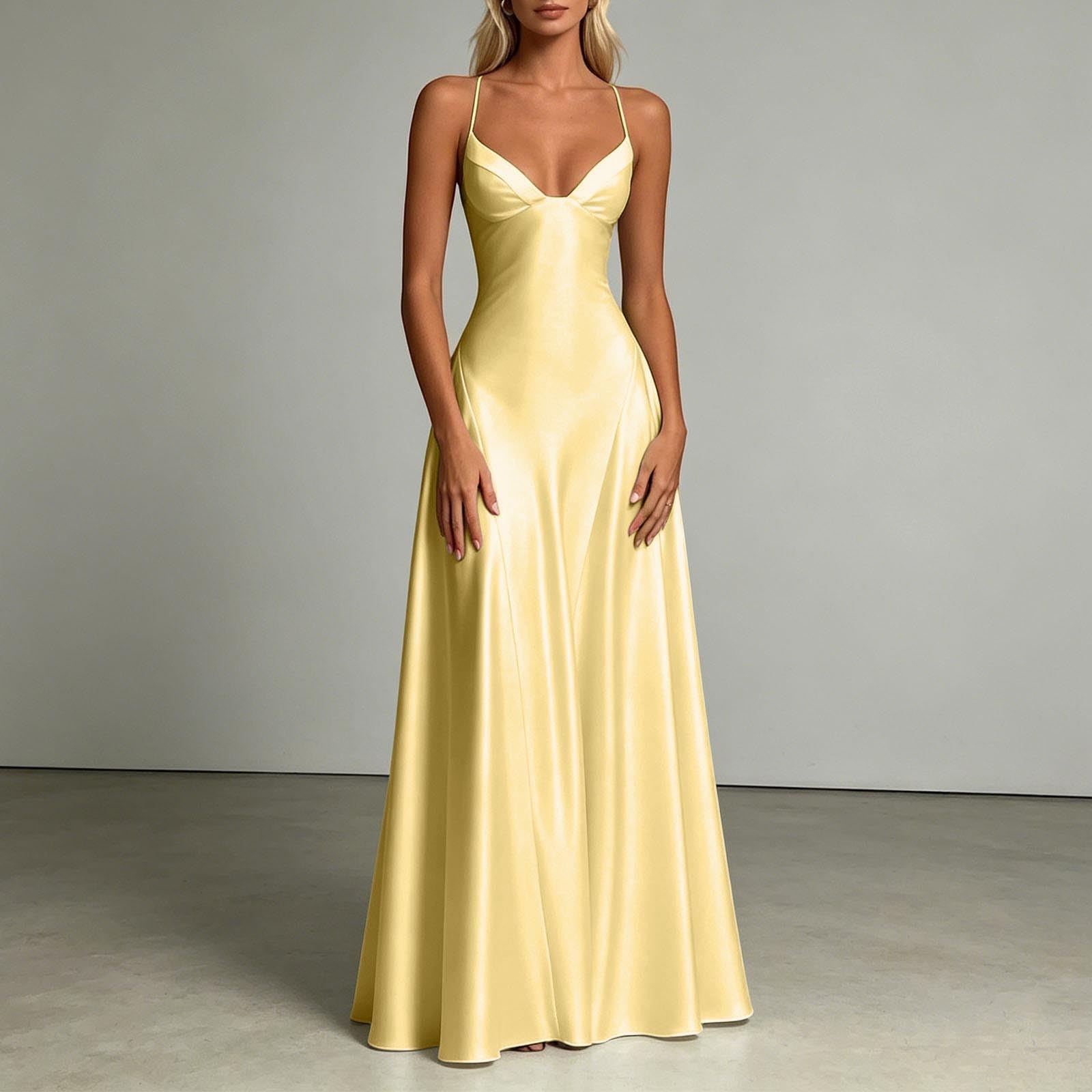 Vestidos de baile para mujer, de satén, vestido de dama de honor, largo, vestido de noche, cuello en V, de satén, vestido de cóctel, vestido de noche, vestido de fiesta
