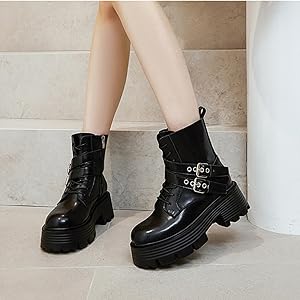 Amazon.com | Picusiqa Womens Lace Up Ankle Boots Side Zip Lug