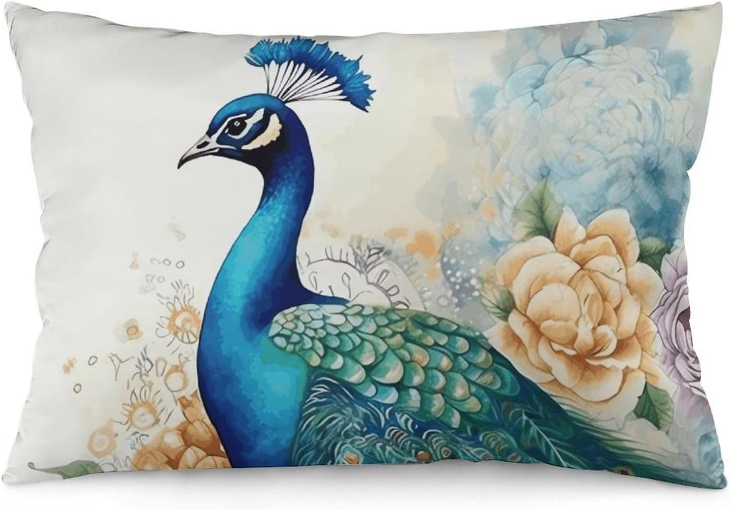 Beautiful Peacock and Floral Pillow Cases Queen Size Set of 1 Soft Comfortable Throw Pillows Covers Decorative Pillowcase with Zipper Bed Cushion Covers for Couch Sofa Bedroom 12 "x20