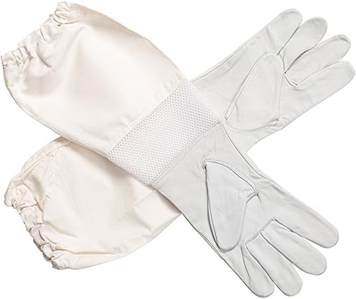 Miniatura 4 de Guantes de apicultura forestal, de piel de cabra de primera calidad, con espacio ventilado blanco entre manga larga de lona y puño elástico (2XL)