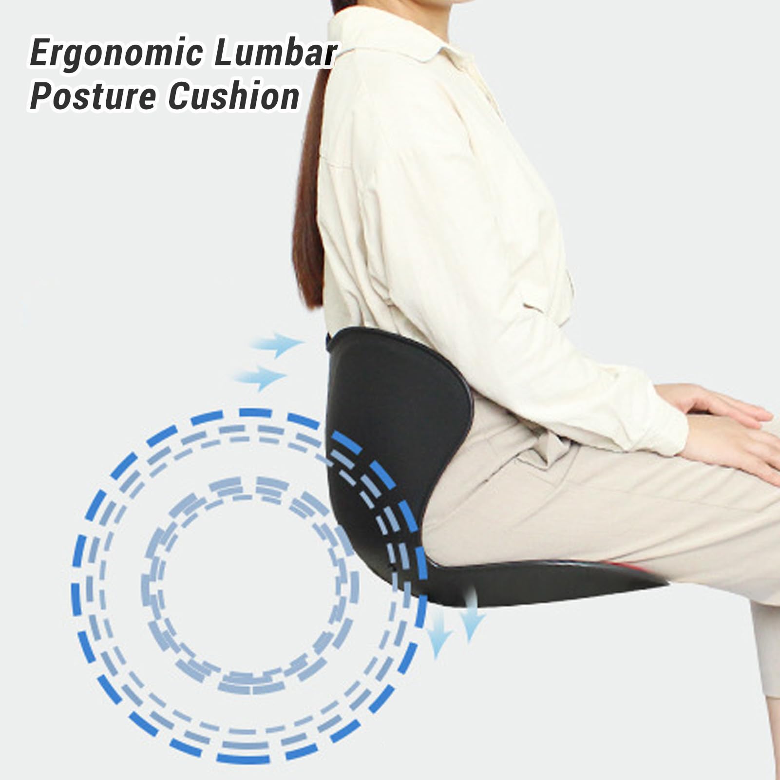Cuscino di supporto lombare ergonomico per una migliore postura a casa, ufficio, scuola, design unico, leggero e portatile, in cotone, 41 x 37 x 33 cm (blu)