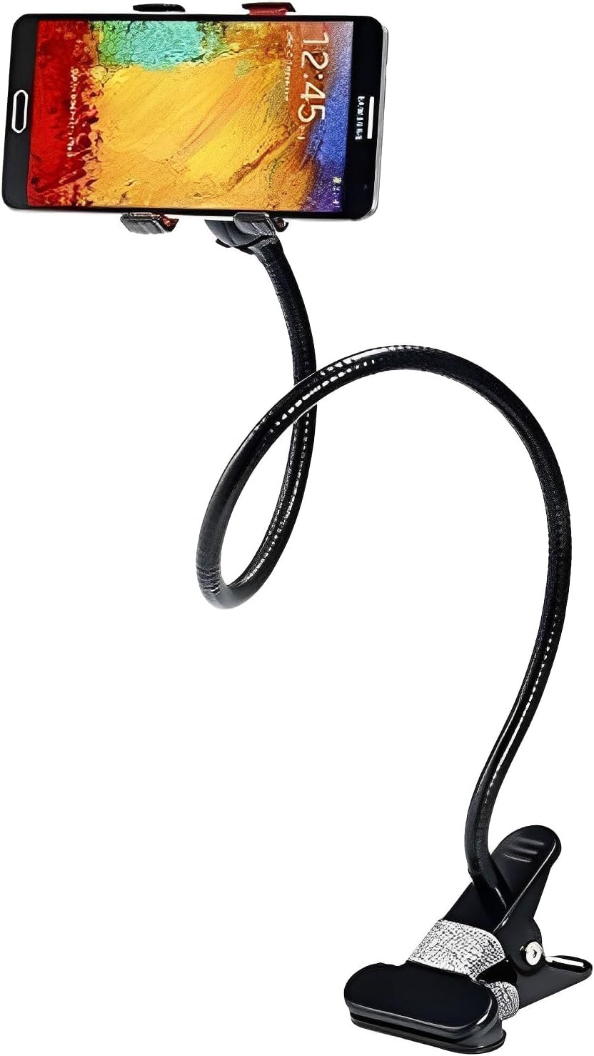 ECVV Long ARM Flexible Mobile Holder, Lazy Bracket Stand, Clip Holder, Metal Double Clip for All Mobile, Fit On Desktop Bed Mobile Stand for Bedroom, Office, Kitchen (Black)