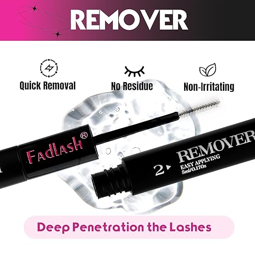 Miniatura 4 de FADLASH Pegamento y removedor de pestañas 2 en 1, pegamento de pestañas y removedor de pestañas para racimo de pestañas individuales, calmante y no
