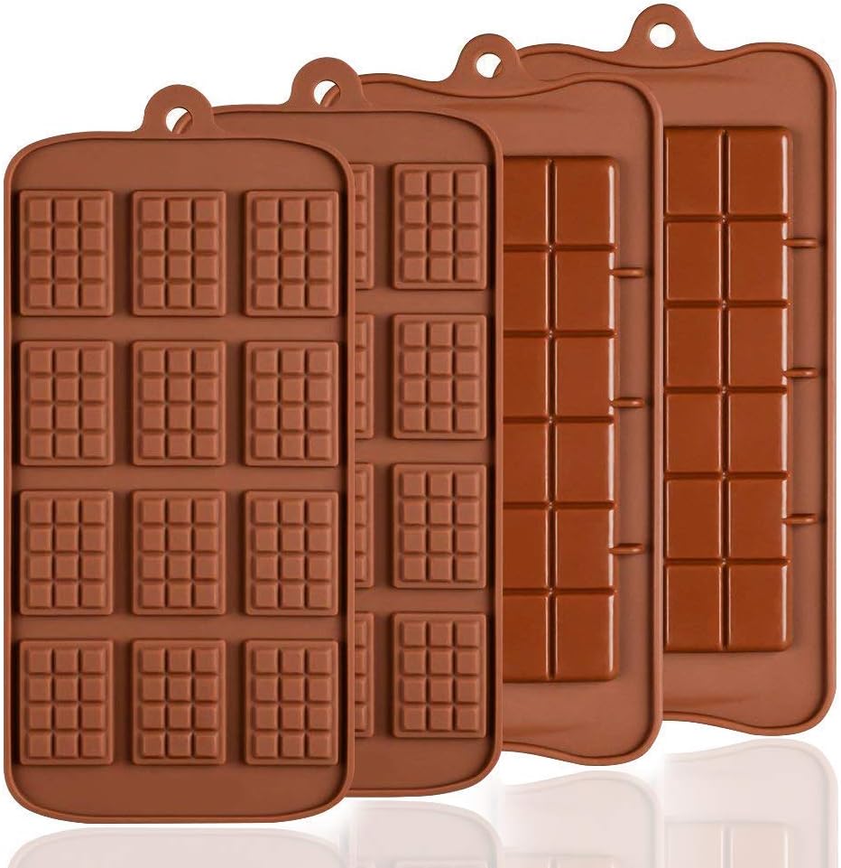 FUHAIHE 4 pcs Silicone Chocolate Molds, 2 Types of Break Apart Non-Stick Candy Protein and Energy Bar Mold Baking Tray