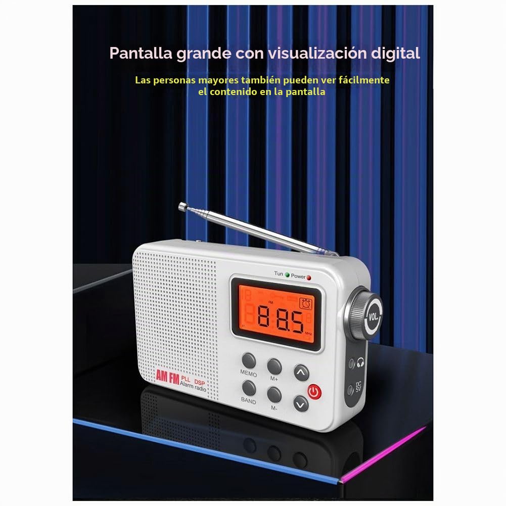 Radio Retro con Pilas/Enchufable, Receptor FM, Am y SW, Pantalla LCD, Reloj Despertador, Radio Multibanda.
