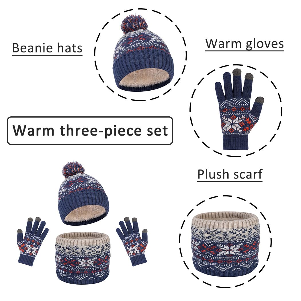 3 in 1 Conjunto de Gorro Bufanda y Guantes Niños Conjunto de Gorro Bufanda y Guantes Niña Set Niños Conjunto de Bufanda Gorro Guantes Forro Polar Beanie Gorro Sombrero
