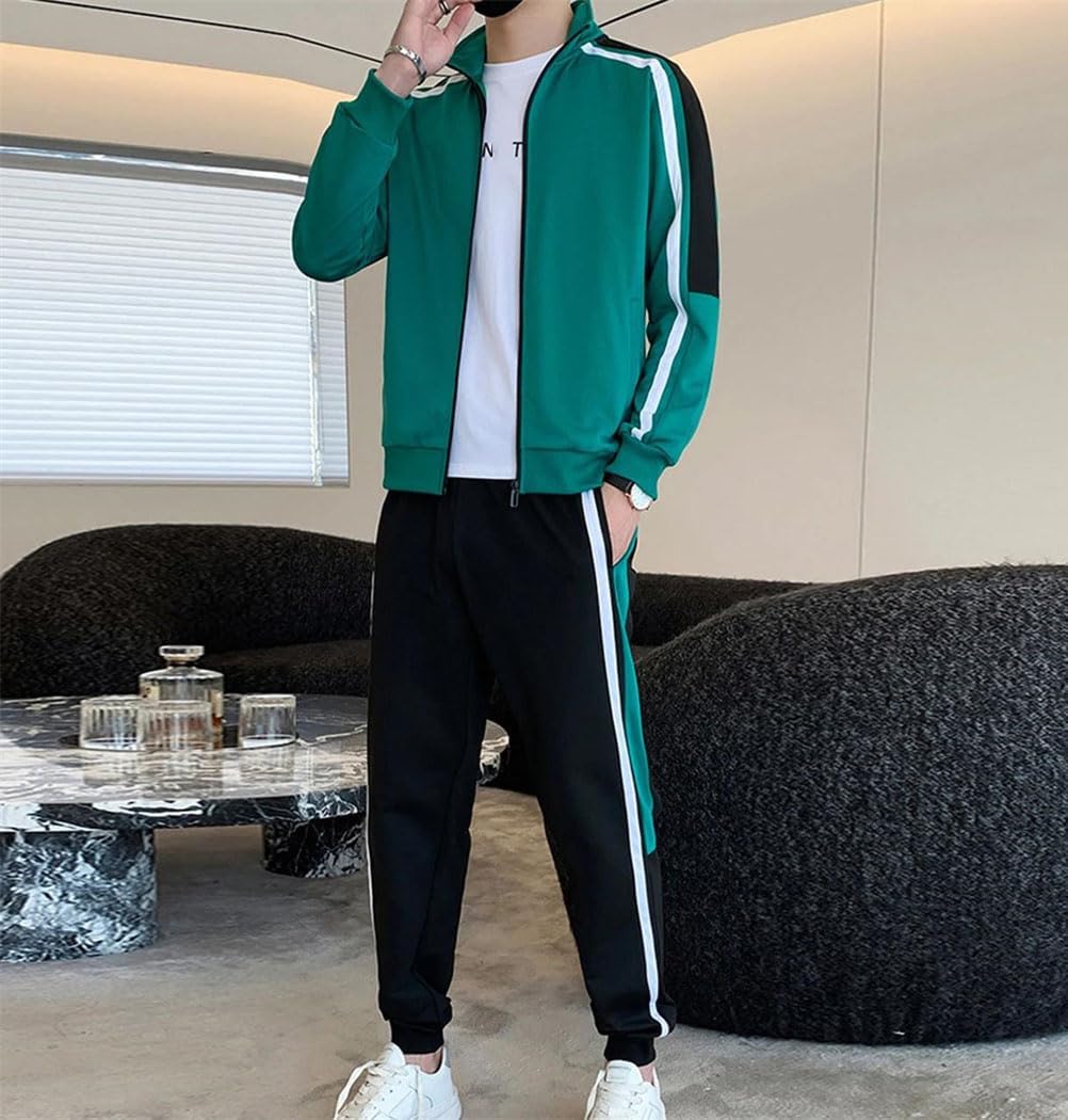 Men's Spring 2 Piece Tracksuit Set Long Sleeve Zipper Top Elastic Waist Straight Leg Pants Casual Sportswear