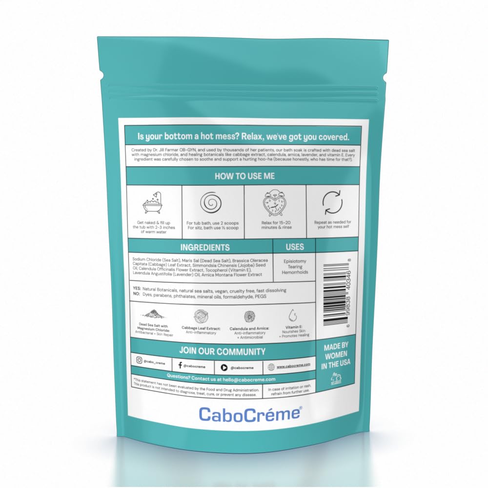 CaboCréme Postpartum Sitz + Bath Soak: Dead Sea Salt with Magnesium Chloride for Perineal Care & Cleansing, Postpartum Recovery, Labor & Delivery Essential | OBGYN-Created, 24 oz