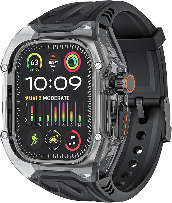 UniqTry Transparent Mod Kit Rugged Case with Silicone Band Compatible with Ultra 49mm Series 9 8 7 44mm 45mm 46mm bands Crystal Clear Military Protective Cover Bumper Tactical-picture-15