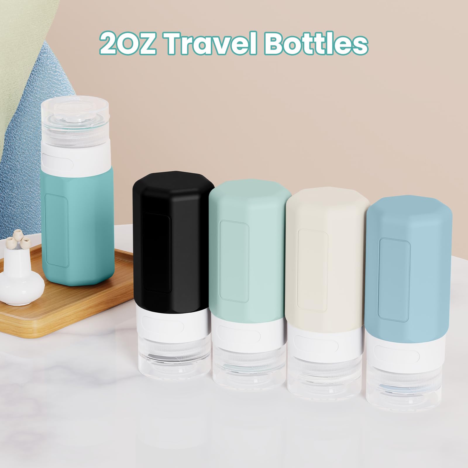 Ruinovate 2 oz Travel Bottles, Small Size Containers, TSA Approved Silicone Toiletries Bottles, Shampoo and Conditioner Travel Kit for Women (Blue)