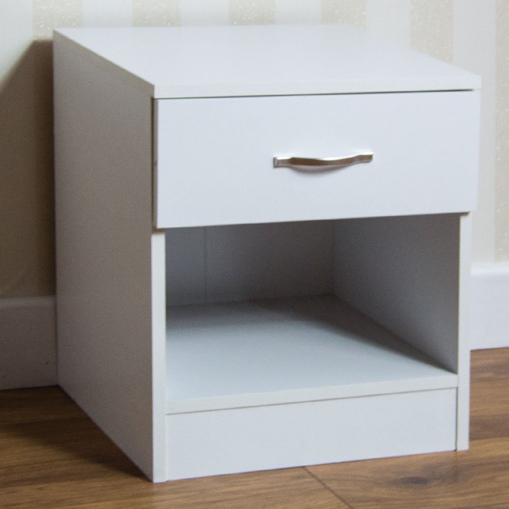 Vida Designs Riano Bedside Table with Drawer, White, Storage Table