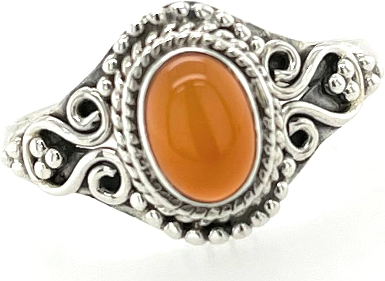 Genuine Carnelian 925 Solid Sterling Silver Engagement Ring Size 6.5, 7, 7.5, 8, 8.25, 9, 9.5