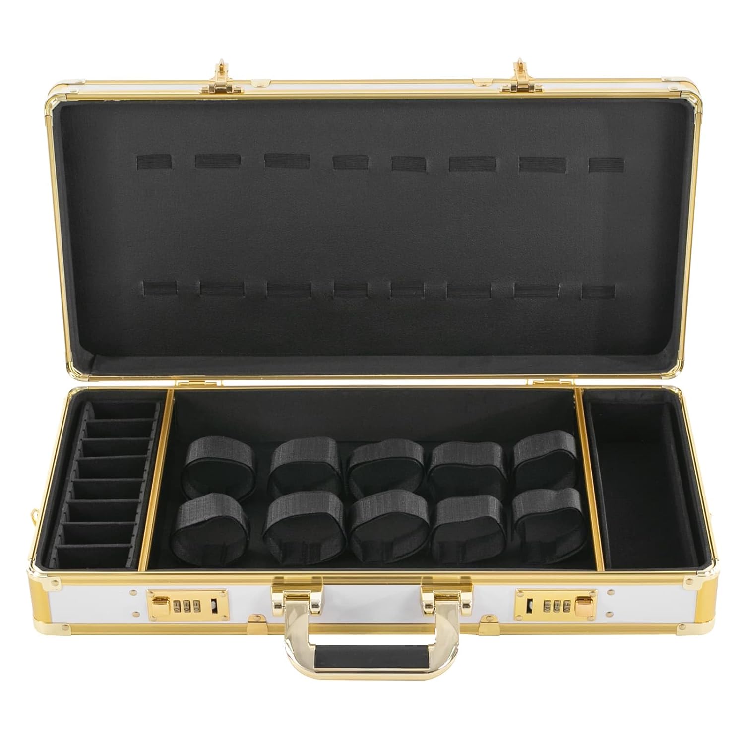 Beauty Salon Barber Case, Hair Stylist Tool Kits Organizer, Barber Travel Carry Case（White, Gold）