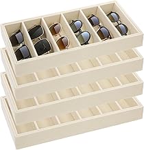 4 Pcs Sunglasses Organizer Tray, 6 Grids Velvet Sunglass Organizer Velvet Tray Stackable Jewelry Display Organizers for Glasses Jewelry Watch Display (Beige)