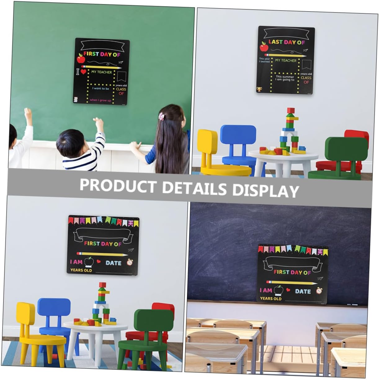 2pcs Chalkboard Writing Board with PVC Message Sign for Kindergarten and Elementary School First Day Photo Prop Educational