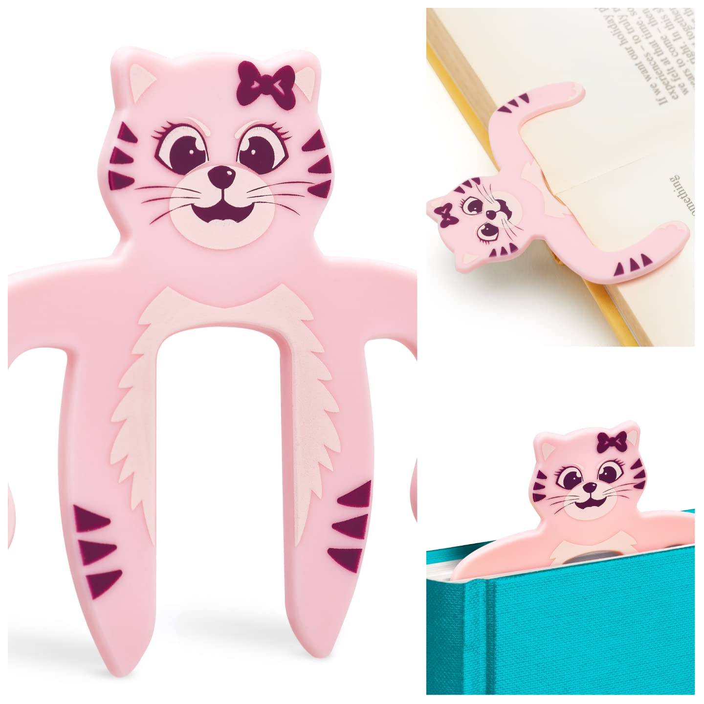 Gifts for Readers & Writers Bookmark & Bookholder - Cute Animal Page Spreader Clip & Book Weight Page Pals for Reading in Bed, Hands Free Paper Holder for Novels, Cookbooks, Music Sheets - Cat