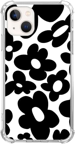 Funda negra con diseño de flores retro de los años 70, compatible con iPhone 13, diseño vintage con diseño floral negro para iPhone 13, diseño de