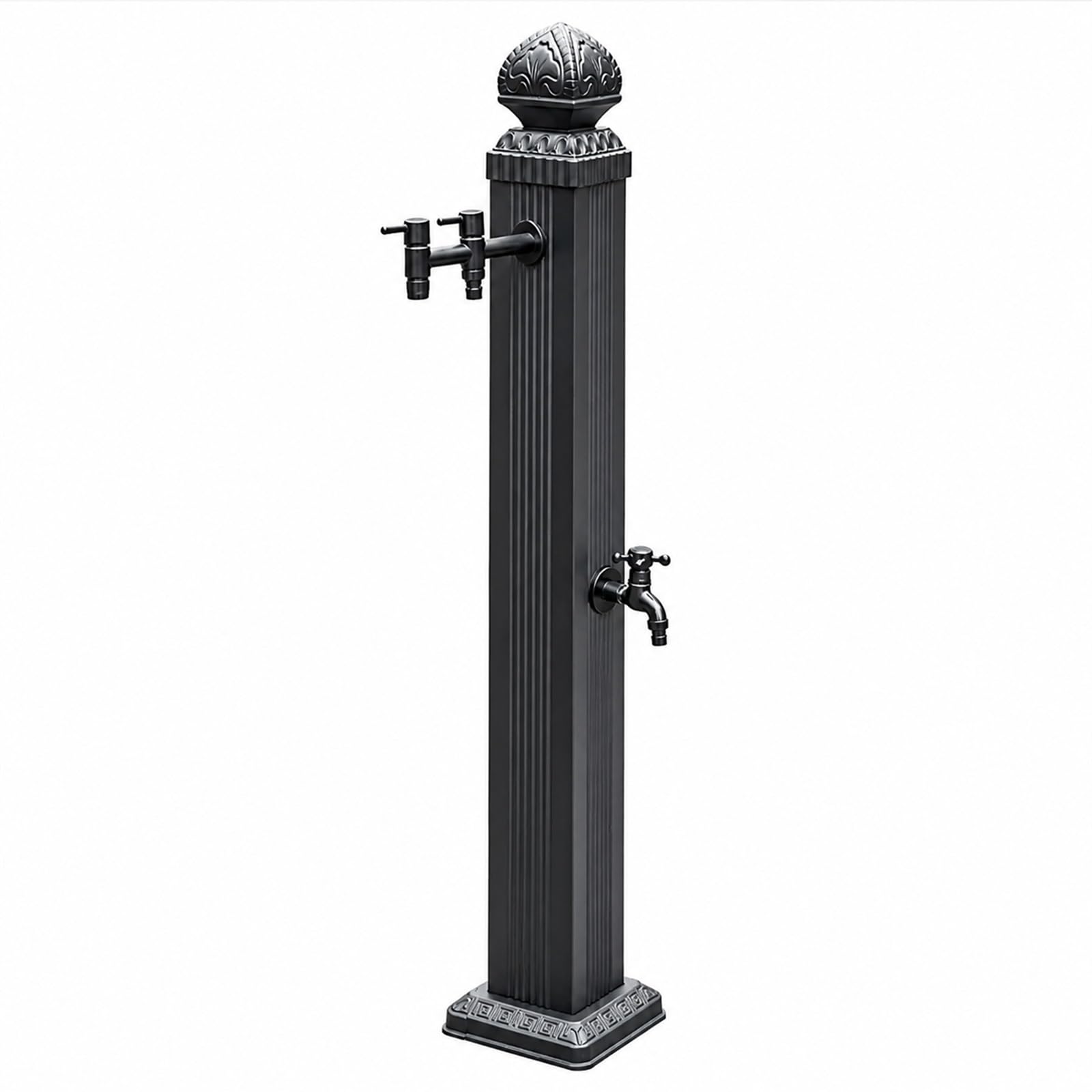 Zewnętrzna Kolumna Wodna z Podwójnym Kranem, Pionowa Kolumna Ogrodowa 110 cm, Słup Aluminiowy z Izolacją Przeciw Zamarzaniu