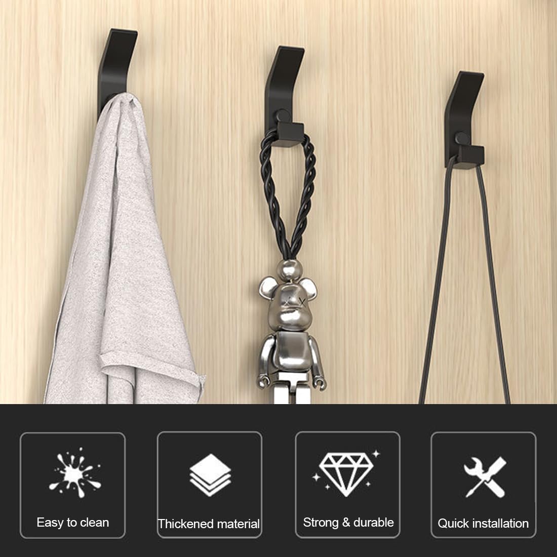 YUEYIXII 3PCS Black Coat Hooks Wall Mounted Double Prong Coat Hangers Heavy Duty Metal Strong Hook with Screws Wall Hooks for Hanging Clothes Coat Towel Bathroom Bedroom Kitchen Door - Image 4