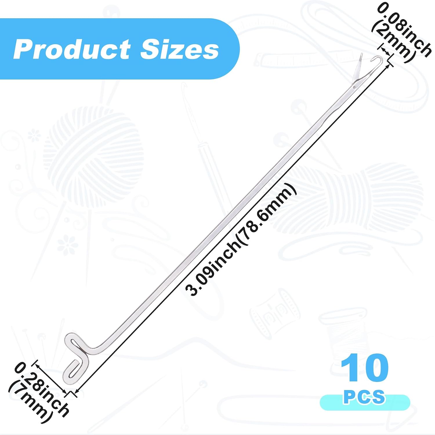 PAGOW 10 Pcs Latch Hook, Serging Crochet Hook Sewing Needles, Metal Snag Repair Tool for DIY Knitting Weaving Revamping Darning Threading Jewelry Making (2mm)