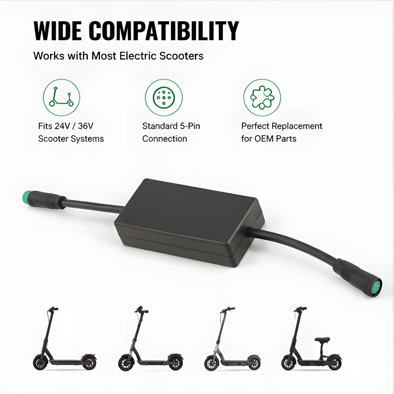 Pieza de repuesto para módulo de control de scooter eléctrico, accesorio de controlador en línea conectado por cable con carcasa negra y conectores de cable redondos, pieza de repuesto de