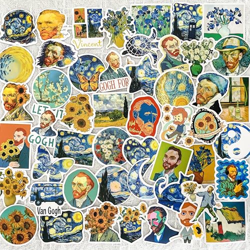 50PCS Van Gogh Artistic Stickers - Starry Night Art, Sunflowers, Self-Portraits, Aesthetic Vinyl Waterproof Stickers for Laptop, Water Bottle, Journal, Scrapbook, Art Lovers Gift
