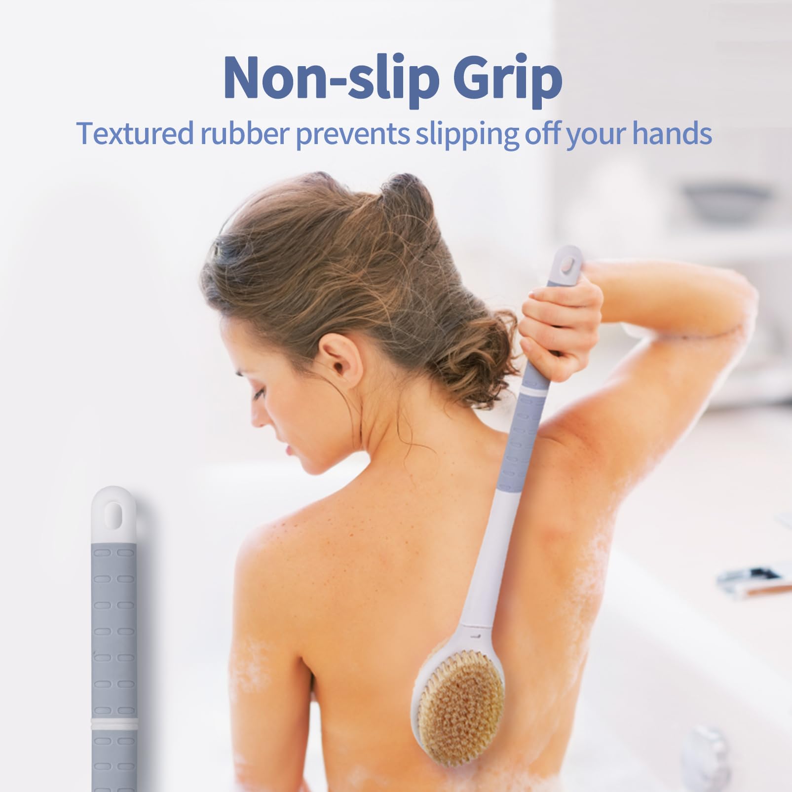 Back Scrubber Body Shower Brush: Anti Slip Long Handle Bath Brush with Stiff and Soft Bristles - Image 4