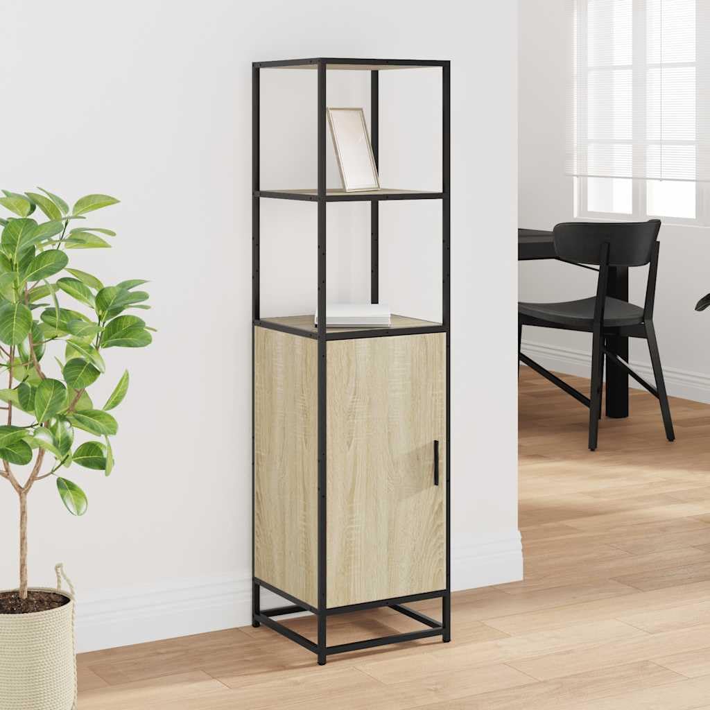 SYDE Credenza alta in legno di ingegneria e metallo, 35,5 x 35 x 139 cm | 1 scomparto, ripiani aperti, porta reversibile, maniglia confortevole, fissaggio a parete incluso