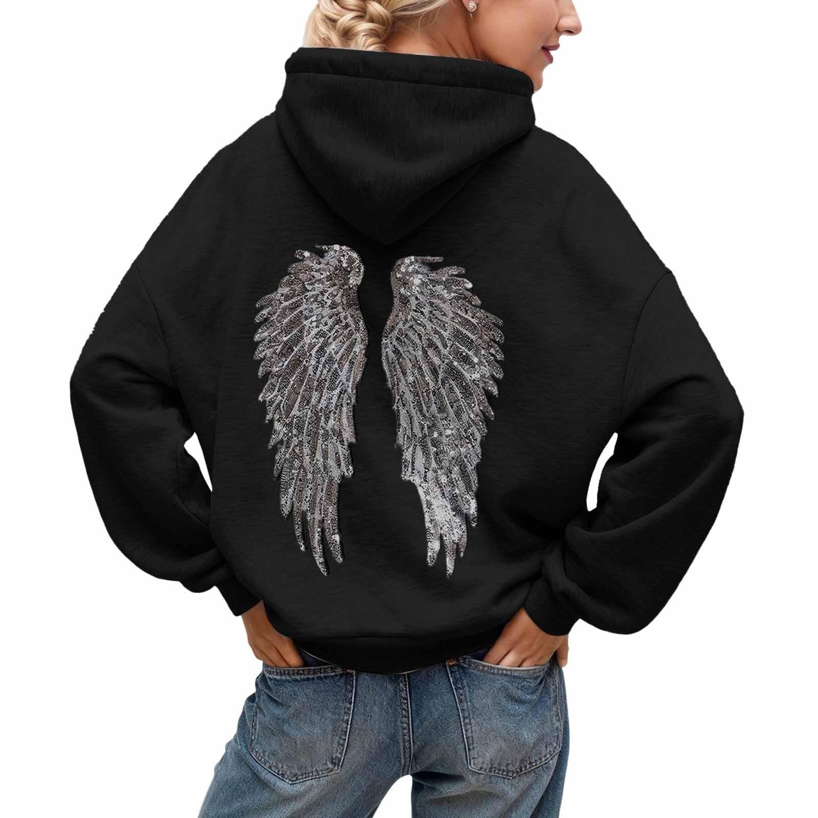 Generisch Tuta da jogging da donna, set di tuta da jogging con ali di angelo, con cappuccio e pantaloni da jogging in due pezzi, tinta unita, elegante e morbida tuta sportiva Y2k
