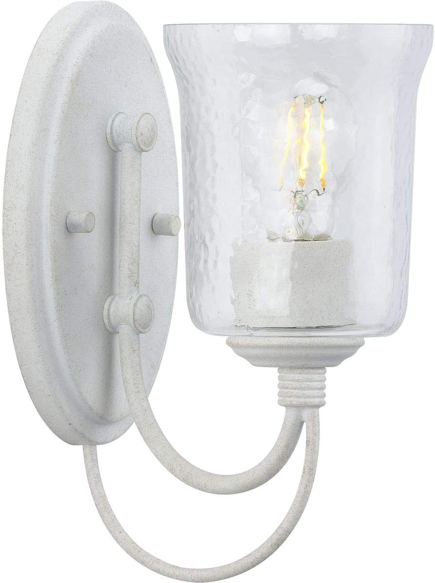 Progress Lighting Bowman Collection 1-Light Clear Chiseled Glass Coastal Bath Vanity Light Cottage White