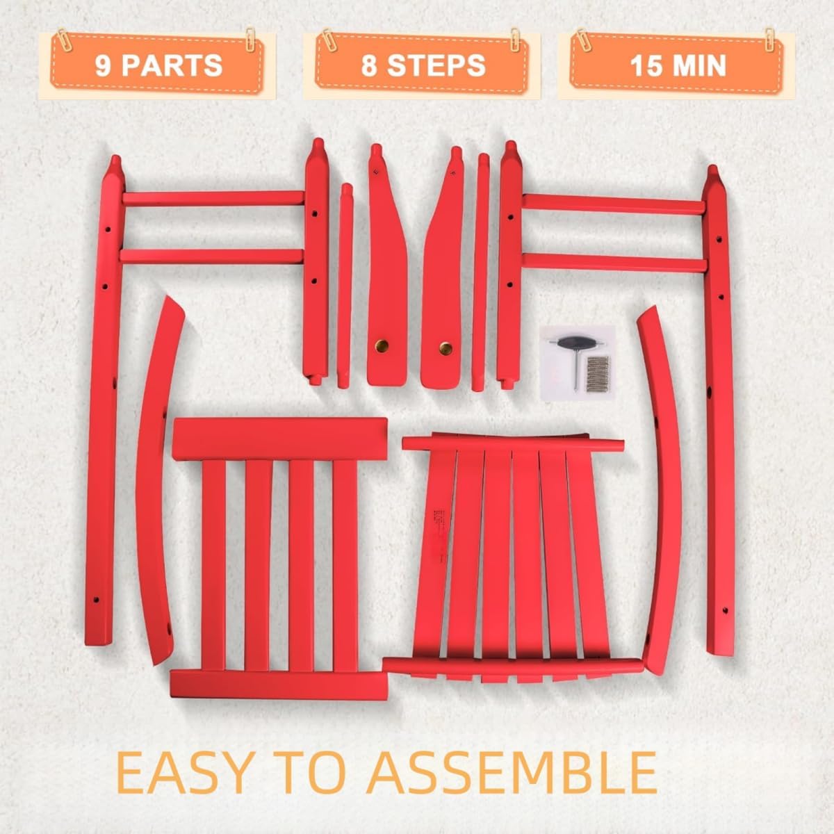 Kid Rocking Chair Toddler Small Baby Wooden Child Comfy Rocker Chairs Furniture for Nursery Bedroom Livingroom Outdoor Reading Room, Ages 6-10, Red