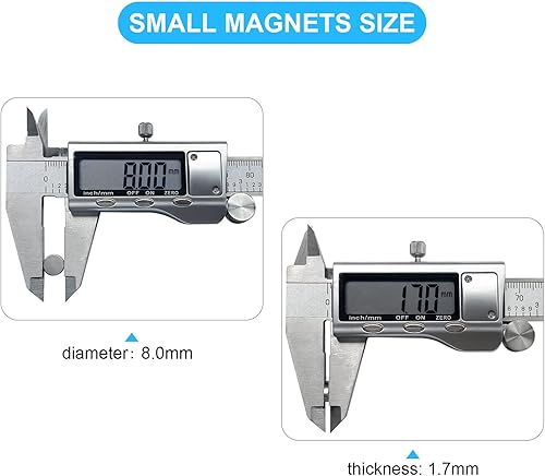 Miniatura 23 de 100 imanes pequeños, 0.197 x 0.079 in, mini imanes redondos pequeños, micro imanes de neodimio para manualidades, miniaturas, refrigerador, pizarra