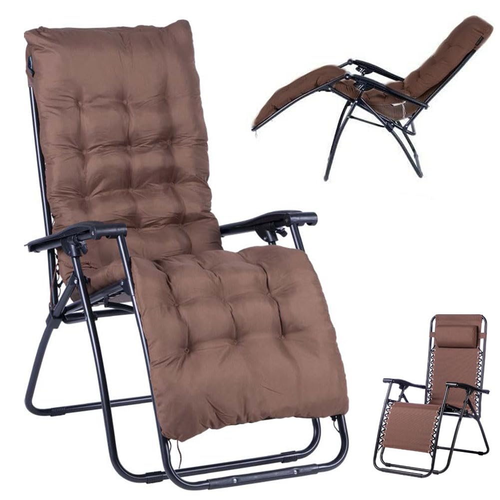 Shally Dogan Silla de gravedad cero de jardín, tumbona para exteriores, plegable, ahorra espacio, estructura tubular de metal, reclinable, asiento de textileno para playa, color marrón