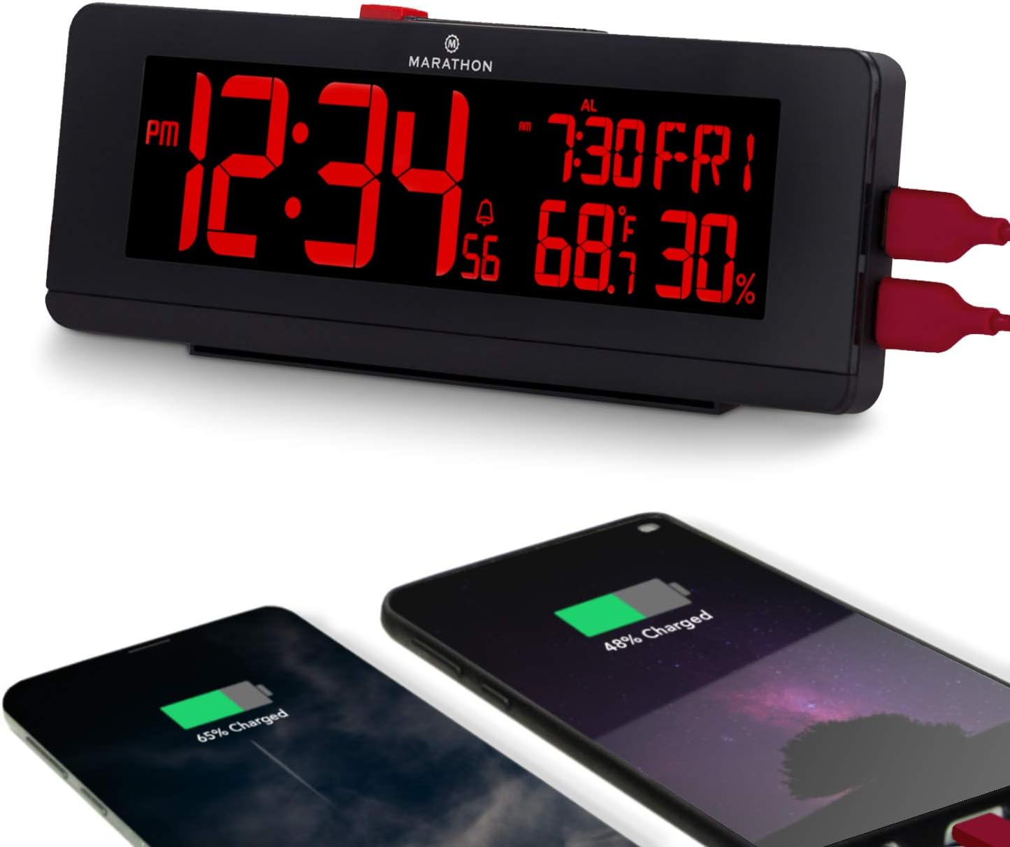 MARATHON CL030063BK USB Clock Charger with 2 Charging Ports