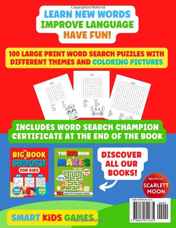 WORD SEARCH FOR KIDS AGES 6-8: 100 Large Print Word Search Puzzles with Different Themes and Coloring Pictures. 1000+ Easy Words for Children to Improve Language Skills. Search and Find Books. - Image 2