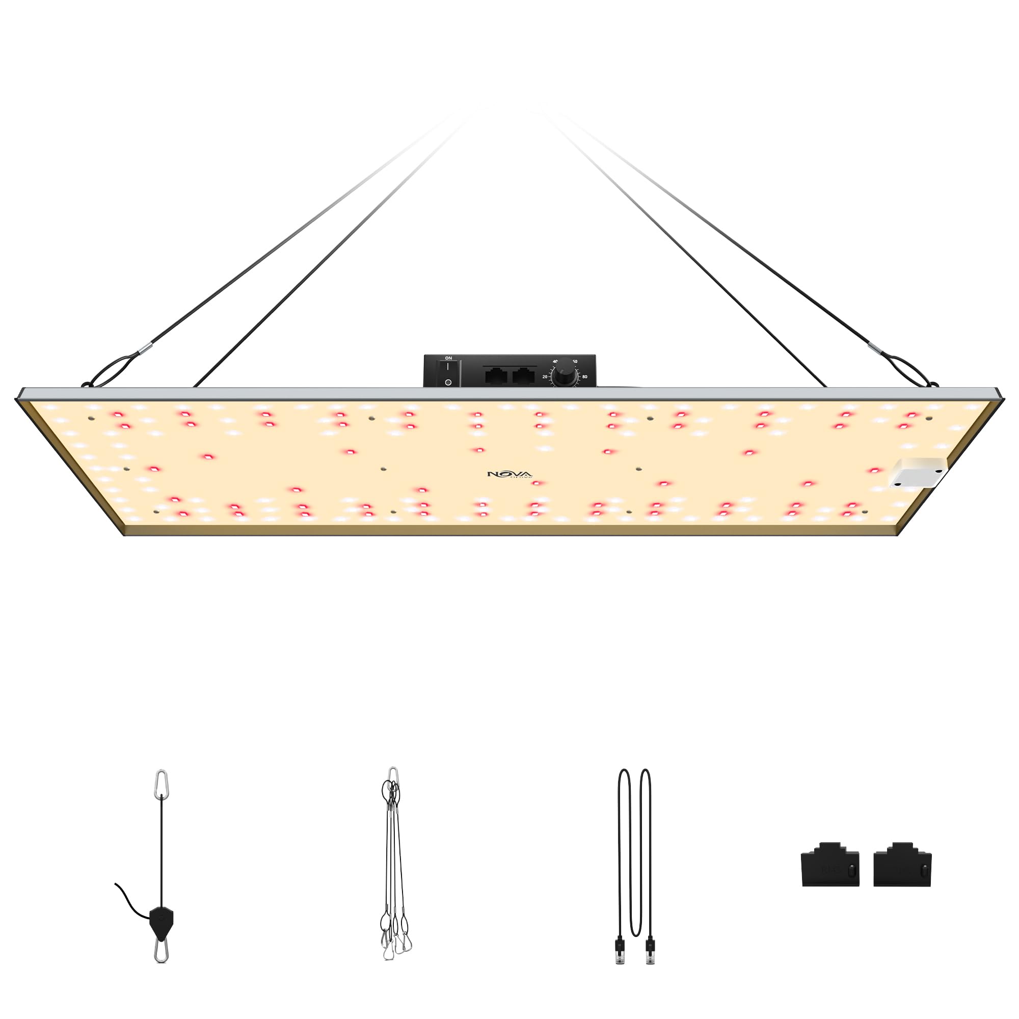 NovaGrove Lampa LED do uprawy roślin, pełne spektrum, 200 W, lampa do uprawy roślin, 60 x 120 cm, z możliwością ściemniania i łańcuchem stokrotki, EC20