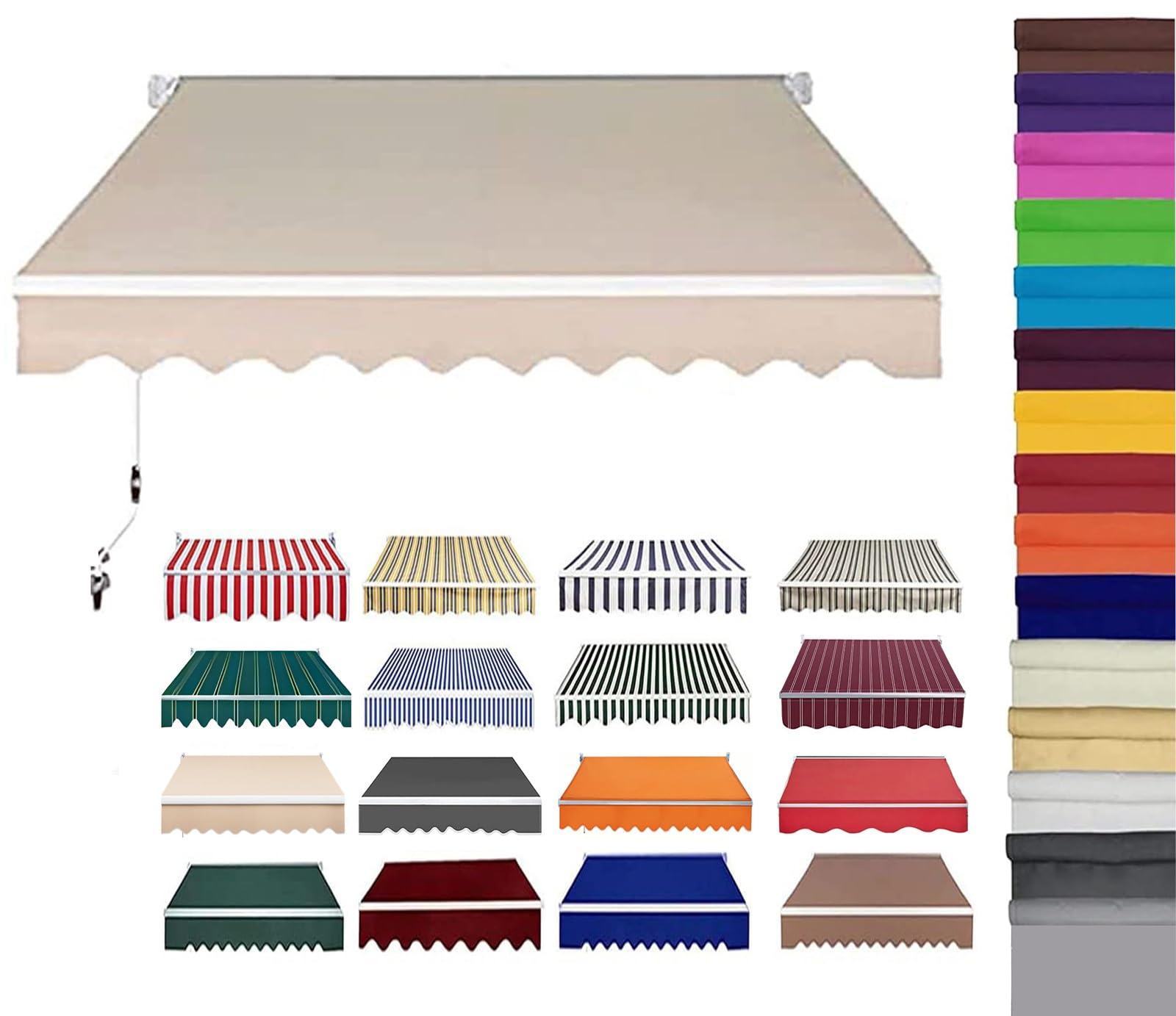 Retractable Patio Awning Replacement Fabric (Without Frame) Waterproof Shade Sun Shade Awning Cover Outdoor Patio Canopy Sunsetter Deck Awnings Polyester(B,(13x8ft) 4x2.4m)