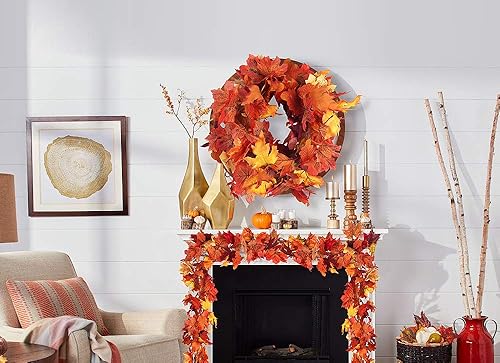 Miniatura 4 de RECUTMS - 2 unidades de guirnalda de arce otoñal  colgante de hojas de otoño para el hogar, jardín, boda, fiesta, cena, chimenea, marco de puerta,