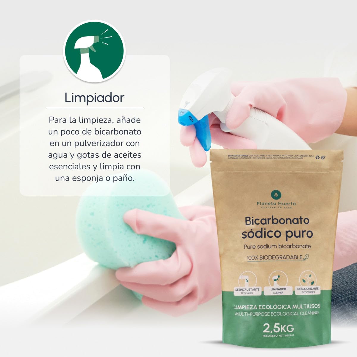PLANETA HUERTO | Pack 6x Bicarbonato Sódico 1 Kg - Limpiador Ecológico Multiusos, Desodorante y Abrillantador Natural