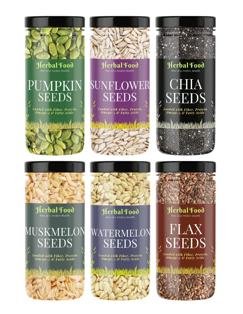 Herbal Food All Edible Seeds Combo Pack of - 900gm | Chia, Pumpkin, Sunflower, Flax, Watermelon & Muskmelon Seeds 150g Each [Gread - Premium]] (B09HBK2NHM) Amazon Price History, Amazon Price Tracker
