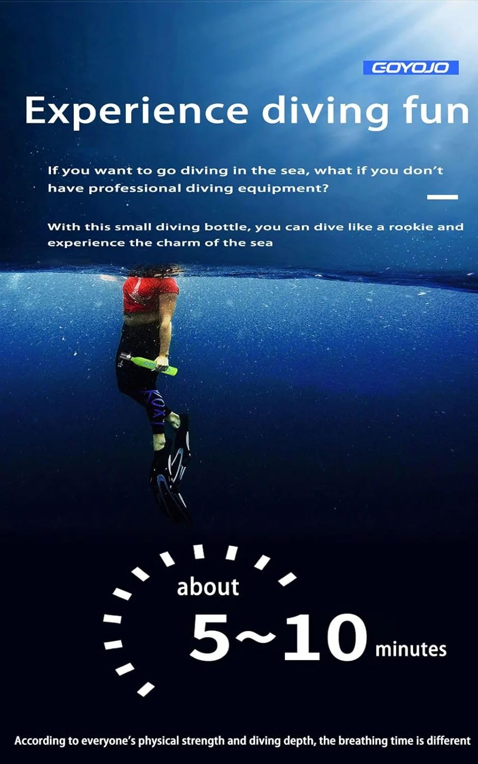 GOYOJO Mini Scuba Tank Portable Small 0.5L Diving Device Spare Air Oxygen Cylinder Underwater Breathing System 5-10 Minutes (Green B)